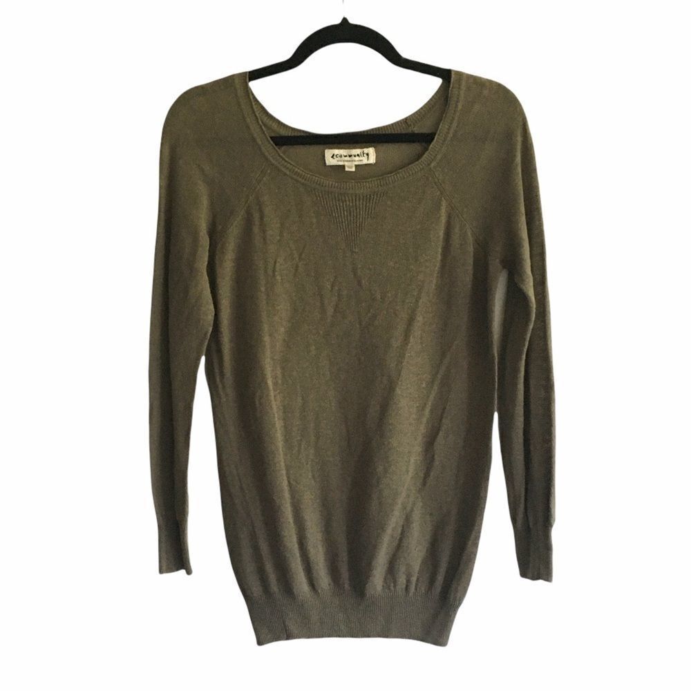 ARITZIA Hemp Silk Scoop Neck Long Sleeve Sweater Olive Green XXS